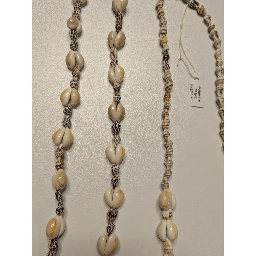 Pair Shell Necklaces Cowrie Beach Boho Lei Style Natural Beads - Picture 3 of 5